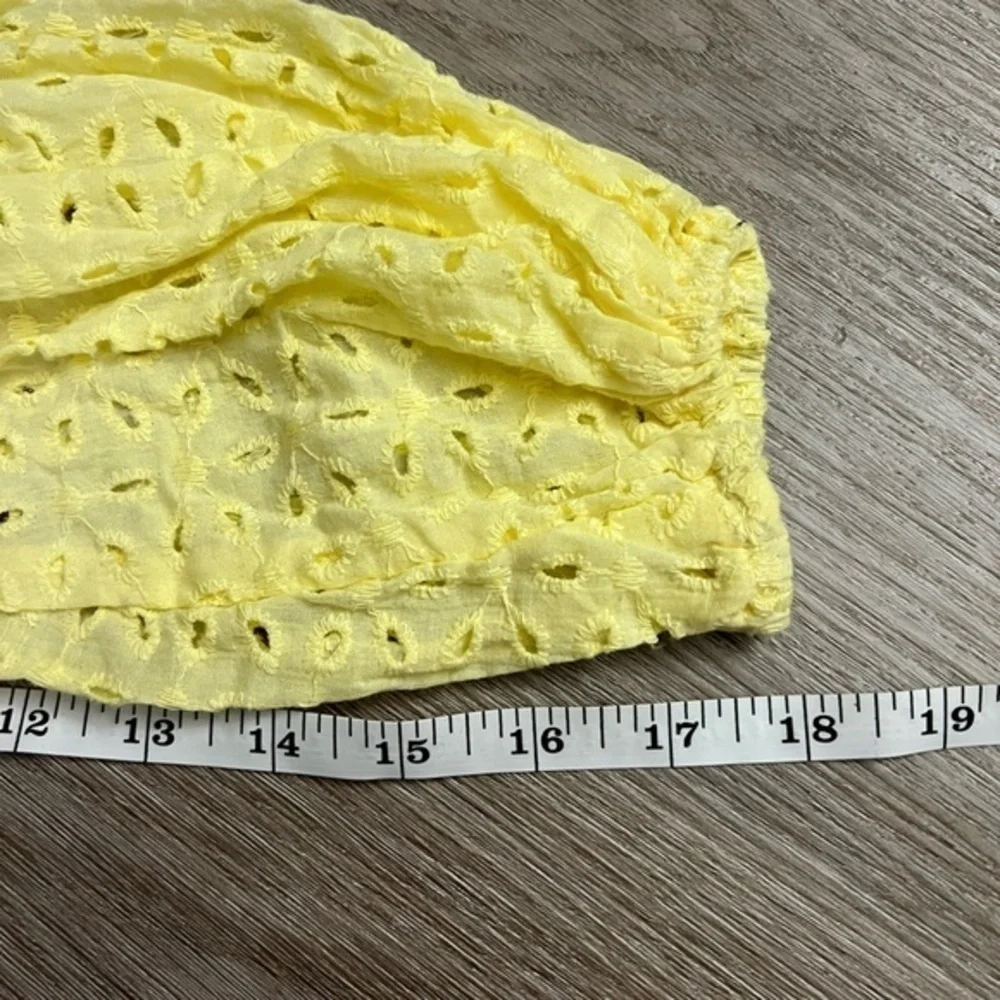 Shein Yellow Eyelet Smocked Long Sleeve Top